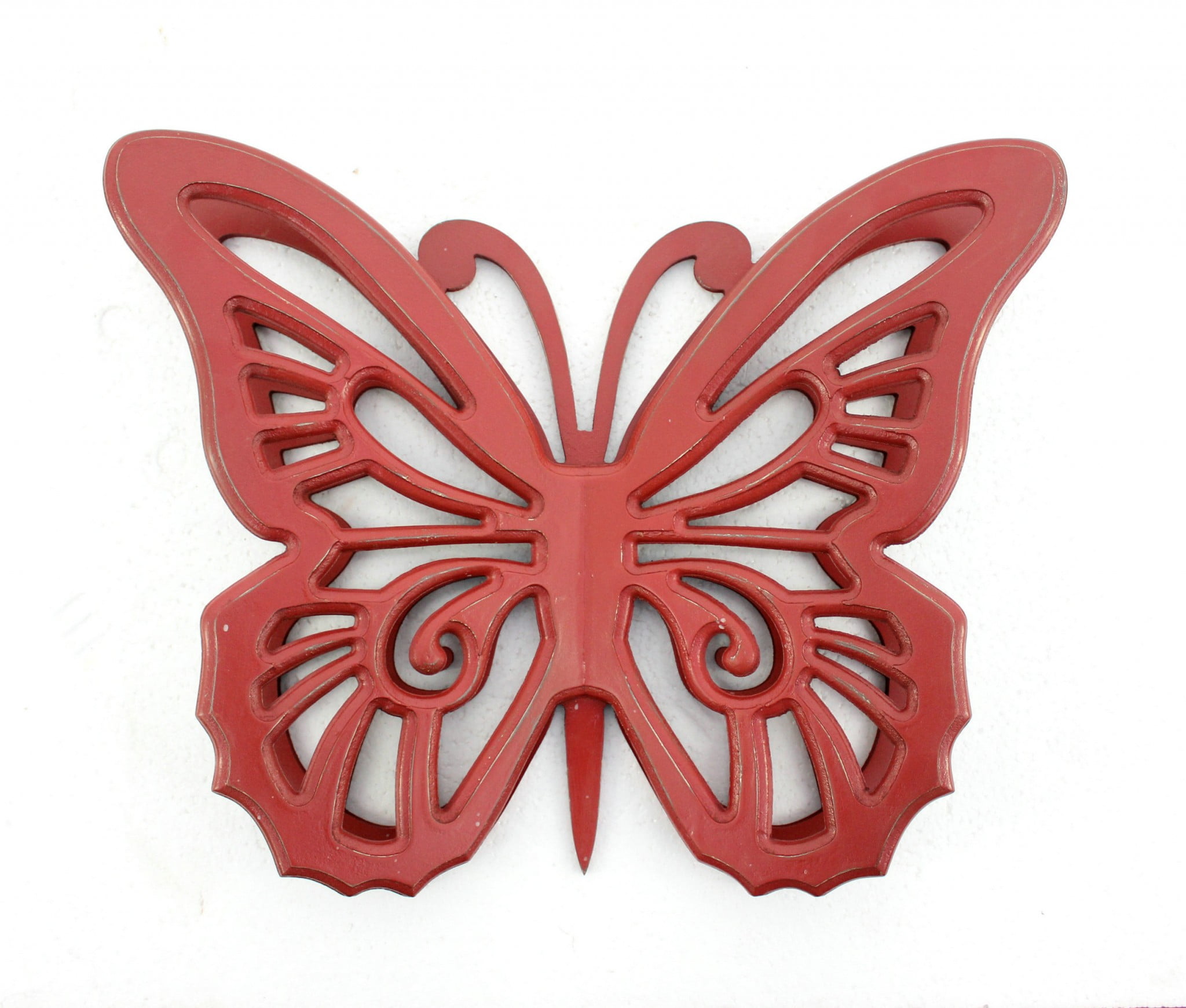 23" Red Rustic Wooden Butterfly Wall Decor