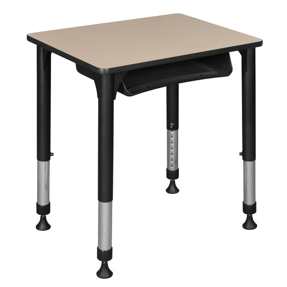 Regency 18.5 x 26 in Rectangle Height Adjustable Classroom School Desk with Book Storage- Beige