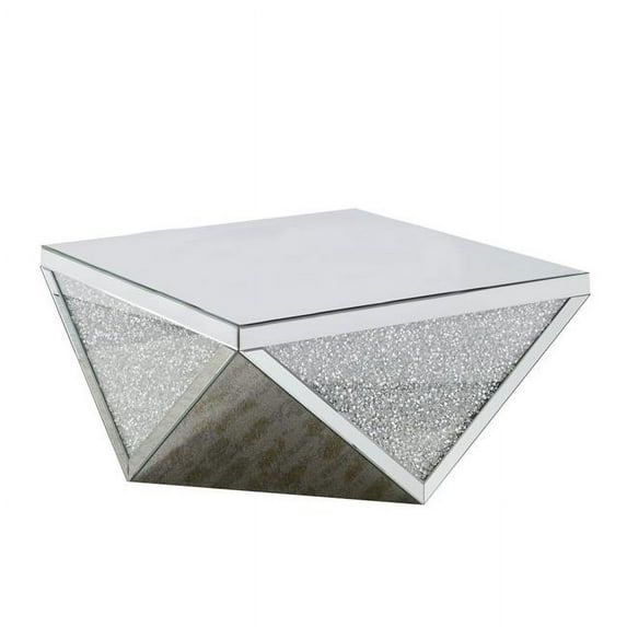 18.5 x 38.5 x 38.5 in. Wood & Mirror Coffee Table in Diamond Shape with Crystal Inserts, Silver