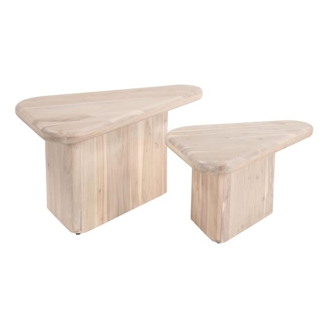 Navidic Natural White Washed Acacia Wood 2-Piece Coffee Table Set