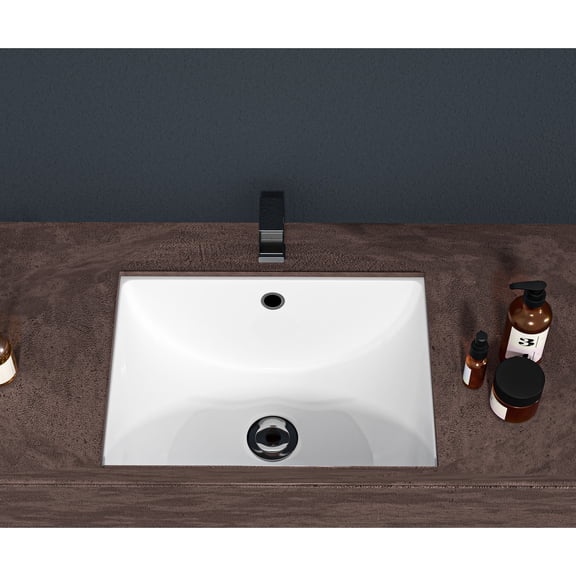 18.5"x14" Rectangular White Ceramic | Undermount Installation & Space Saving | Office Building Bathroom