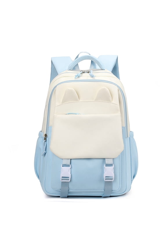 18.5in Cute Cat Ear Color Block Student Backpack with Padded Laptop Compartment,Large Capacity Water Resistant Nylon Bookbag,Multi Pocket Daypack for School Sports Travel,Ideal Back to School Gift