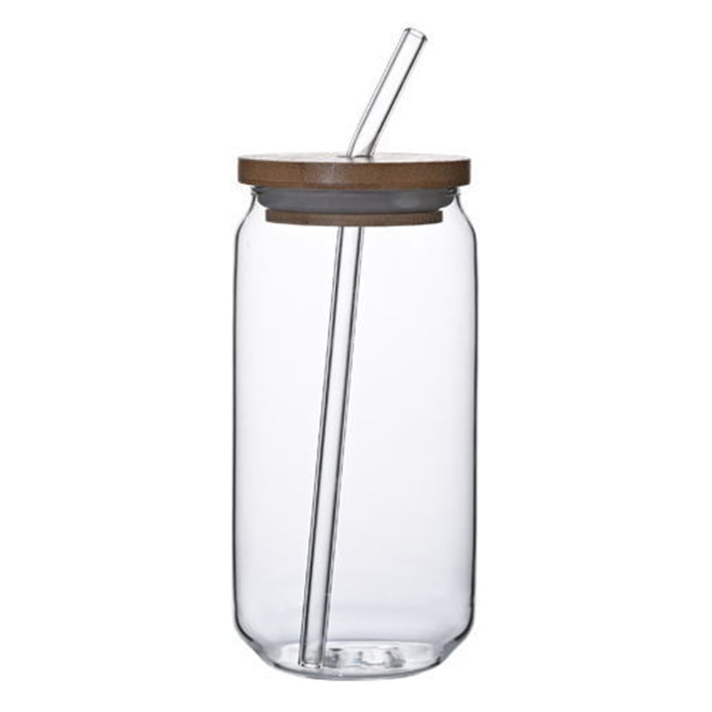 18.5oz Can Shaped Glass Cup with Bamboo Lid and Reusable Glass Straw, Glass  Cups Reusable Beer Can Glass for Beer Cocktail Coffee Tea 