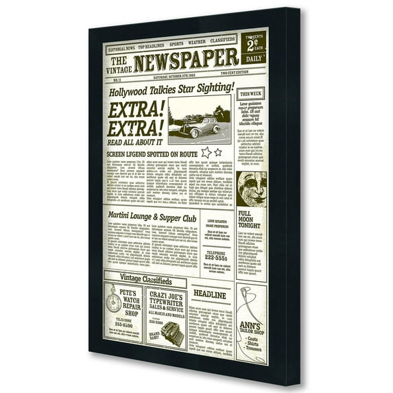 18.5x12.5 Newspaper Frame - Black Wood - Acid Free, UV Acrylic Protection For Newspapers 18.5x12.5 Inches