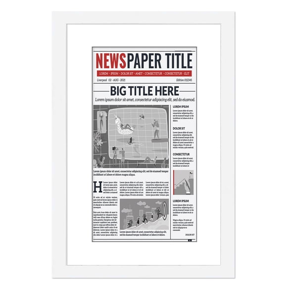18.5x12.5 Newspaper Frame With Mat Solid Wood - Matte White Finish - Matches Any Decor - Size