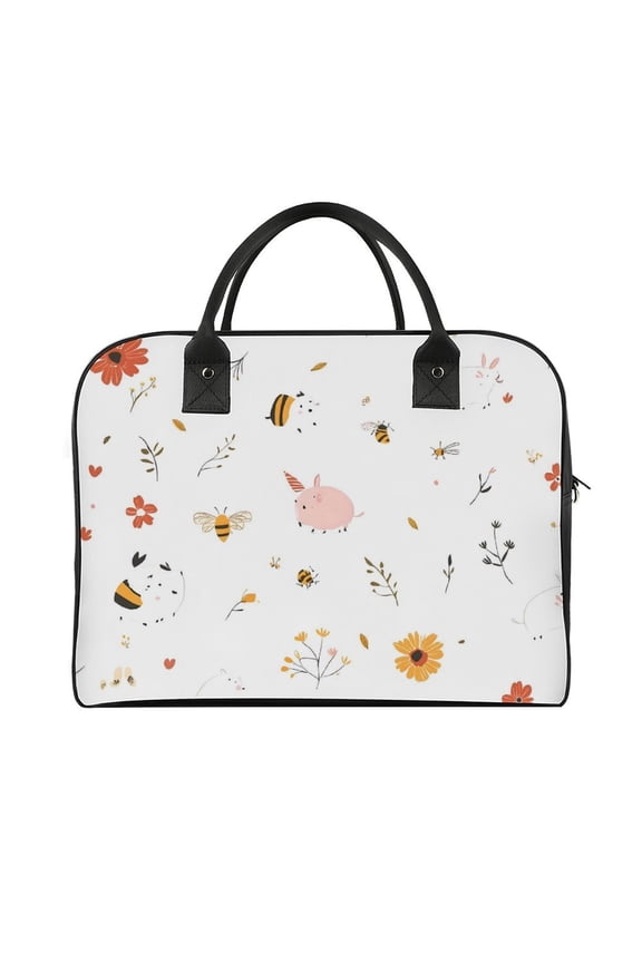 18.5x12.9in Travel Handbag Double Zipper Opening And Closing Adjustable Shoulder Strap Solid Anti Scratch Large Capacity Flower Bee