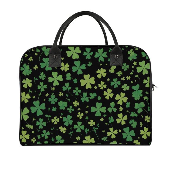 18.5x12.9in Travel Handbag Double Zipper Opening And Closing Adjustable Shoulder Strap Solid Anti Scratch Large Capacity Green Four-leaf Clover
