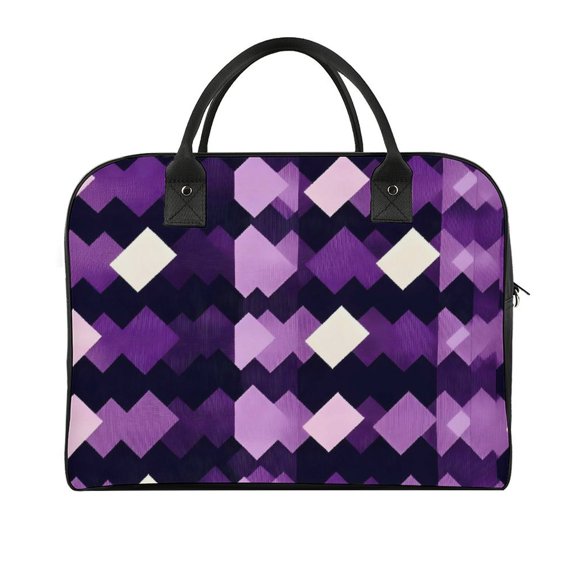 18.5x12.9in Travel Handbag Double Zipper Opening And Closing Adjustable Shoulder Strap Solid Anti Scratch Large Capacity Violet Retro Houndstooth_1