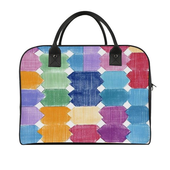 18.5x12.9in Travel Handbag Double Zipper Opening And Closing Adjustable Shoulder Strap Solid Anti Scratch Large Capacity AliceBlue Colorful Houndstooth Hand-drawn Sketch_1