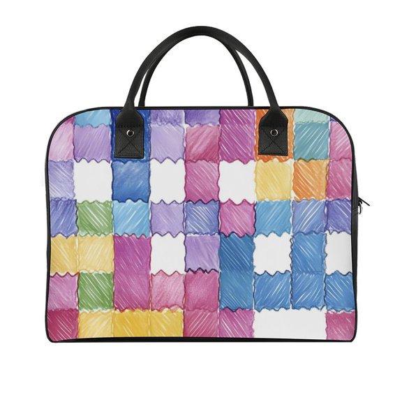 18.5x12.9in Travel Handbag Double Zipper Opening And Closing Adjustable Shoulder Strap Solid Anti Scratch Large Capacity AliceBlue Colorful Houndstooth Hand-drawn Sketch_2