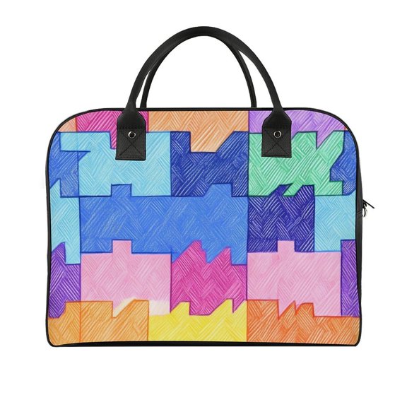 18.5x12.9in Travel Handbag Double Zipper Opening And Closing Adjustable Shoulder Strap Solid Anti Scratch Large Capacity AliceBlue Colorful Houndstooth Hand-drawn Sketch_3