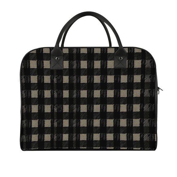 18.5x12.9in Travel Handbag Double Zipper Opening And Closing Adjustable Shoulder Strap Solid Anti Scratch Large Capacity Black Houndstooth Vintage Texture_85706_3