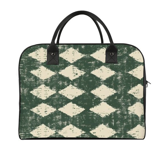 18.5x12.9in Travel Handbag Double Zipper Opening And Closing Adjustable Shoulder Strap Solid Anti Scratch Large Capacity Green Houndstooth Vintage Texture Hand-drawn Sketch_2