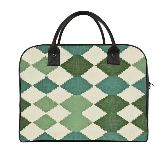 18.5x12.9in Travel Handbag Double Zipper Opening And Closing Adjustable Shoulder Strap Solid Anti Scratch Large Capacity LightSeaGreen Colorful Houndstooth_2