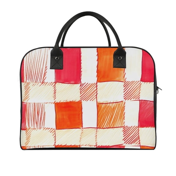 18.5x12.9in Travel Handbag Double Zipper Opening And Closing Adjustable Shoulder Strap Solid Anti Scratch Large Capacity OrangeRed Houndstooth Checkered Hand-drawn Sketch_4