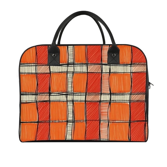 18.5x12.9in Travel Handbag Double Zipper Opening And Closing Adjustable Shoulder Strap Solid Anti Scratch Large Capacity OrangeRed Houndstooth Checkered Hand-drawn Sketch_3
