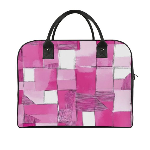 18.5x12.9in Travel Handbag Double Zipper Opening And Closing Adjustable Shoulder Strap Solid Anti Scratch Large Capacity Pink Abstract Houndstooth Hand-drawn Sketch_2