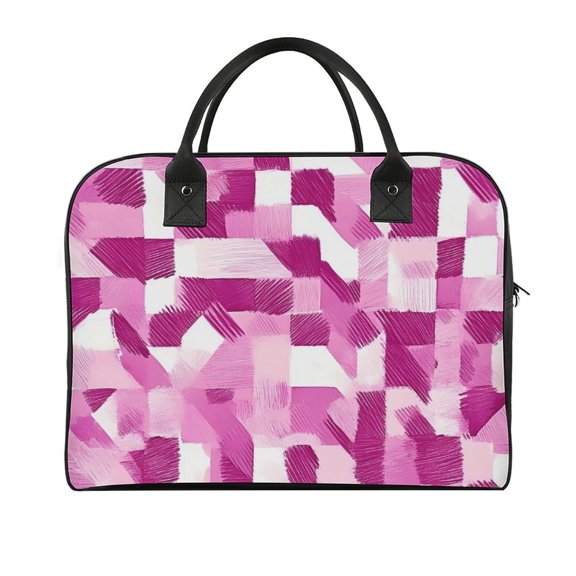 18.5x12.9in Travel Handbag Double Zipper Opening And Closing Adjustable Shoulder Strap Solid Anti Scratch Large Capacity Pink Abstract Houndstooth Hand-drawn Sketch_3