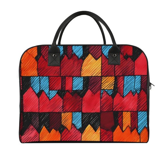 18.5x12.9in Travel Handbag Double Zipper Opening And Closing Adjustable Shoulder Strap Solid Anti Scratch Large Capacity Red Colorful Houndstooth Hand-drawn Sketch_1