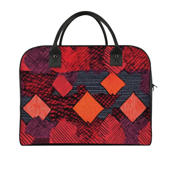 18.5x12.9in Travel Handbag Double Zipper Opening And Closing Adjustable Shoulder Strap Solid Anti Scratch Large Capacity Red Colorful Houndstooth Hand-drawn Sketch_2