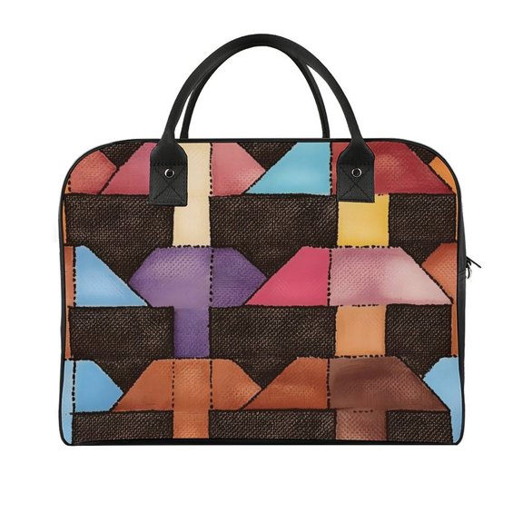 18.5x12.9in Travel Handbag Double Zipper Opening And Closing Adjustable Shoulder Strap Solid Anti Scratch Large Capacity SaddleBrown Colorful Houndstooth Hand-drawn Sketch_2