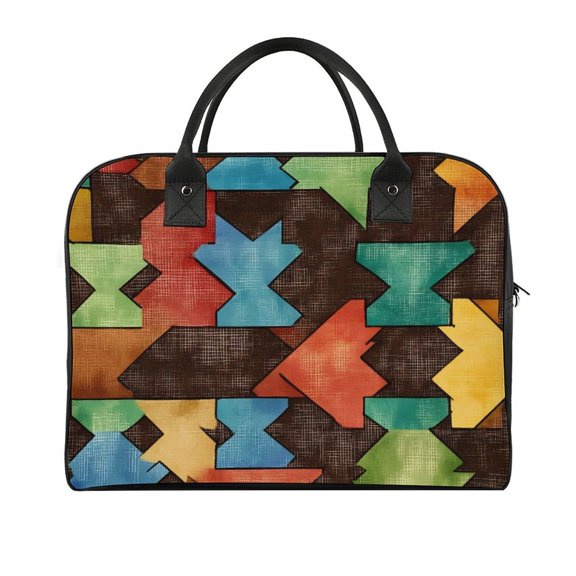 18.5x12.9in Travel Handbag Double Zipper Opening And Closing Adjustable Shoulder Strap Solid Anti Scratch Large Capacity SaddleBrown Colorful Houndstooth Hand-drawn Sketch_3