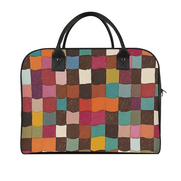 18.5x12.9in Travel Handbag Double Zipper Opening And Closing Adjustable Shoulder Strap Solid Anti Scratch Large Capacity SaddleBrown Colorful Houndstooth Hand-drawn Sketch_4