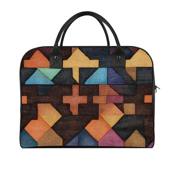 18.5x12.9in Travel Handbag Double Zipper Opening And Closing Adjustable Shoulder Strap Solid Anti Scratch Large Capacity SaddleBrown Colorful Houndstooth Hand-drawn Sketch_1