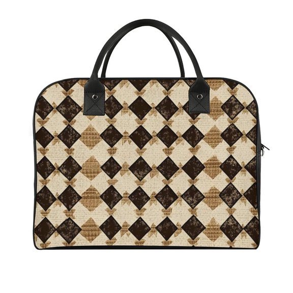 18.5x12.9in Travel Handbag Double Zipper Opening And Closing Adjustable Shoulder Strap Solid Anti Scratch Large Capacity Tan Houndstooth Vintage Texture Hand-drawn Sketch_4