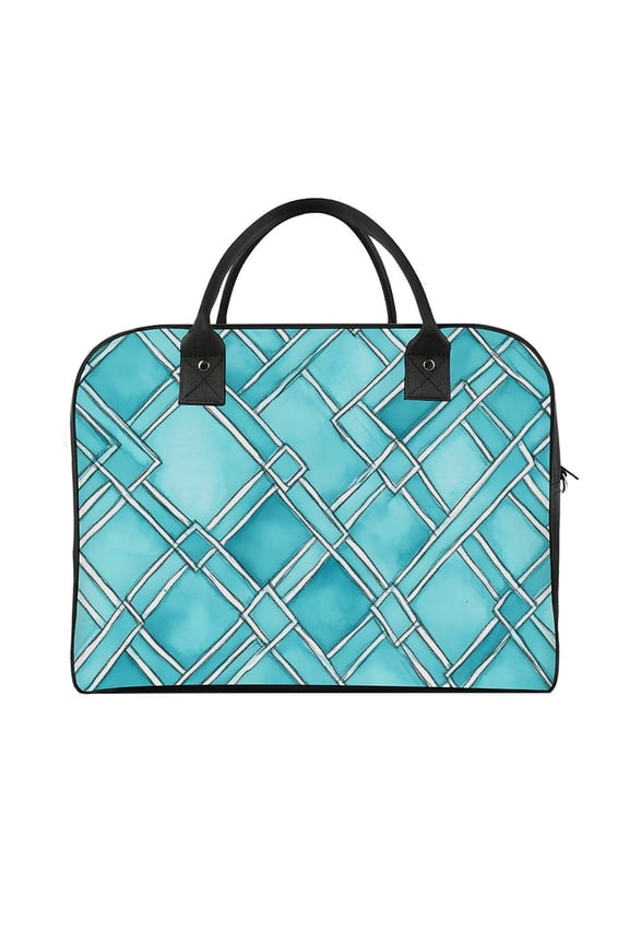 18.5x12.9in Travel Handbag Double Zipper Opening And Closing Adjustable Shoulder Strap Solid Anti Scratch Large Capacity Turquoise Moroccan Trellis Hand-drawn Sketch_62922_3