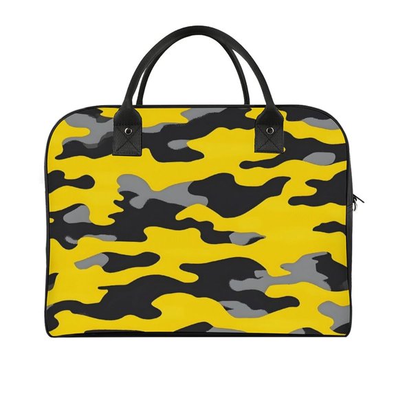 18.5x12.9in Travel Handbag Double Zipper Opening And Closing Adjustable Shoulder Strap Solid Anti Scratch Large Capacity Vector Camouflage Pattern Yellow_4