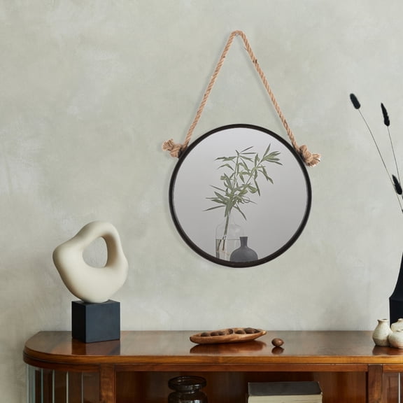 18.5x18.5 Black Metal Rope Wall Mirror