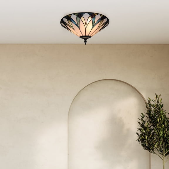 18*6 Vintage Ceiling Light Chandelier Stained Glass Lamp Handmade Flush Mount Fixture for Living Rooms