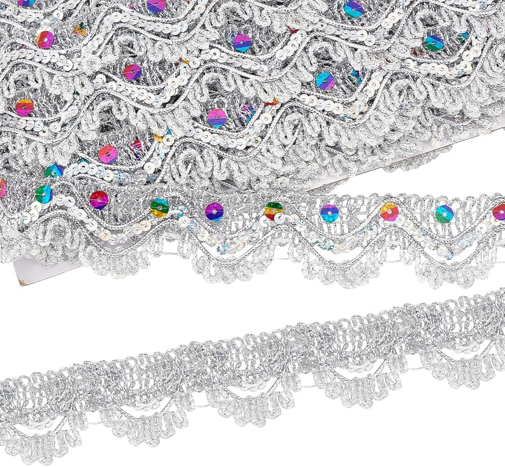 Metallic Silver Lace Trim - 2-1/4 Inch Wide By 1 Yard For Sewing & Crafts