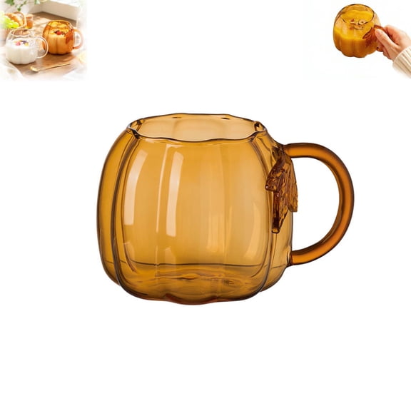 18.60 fl oz Pumpkin Shaped Glass Mug with Handle, Transparent Coffee Tea Cup, Halloween Fall Autumn Drinking Glass Cup for Home Decor