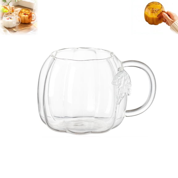 18.60 fl oz Pumpkin Shaped Glass Mug with Handle, Transparent Coffee Tea Cup, Halloween Fall Autumn Drinking Glass Cup for Home Decor