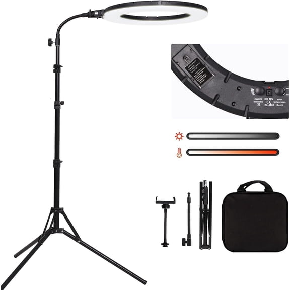 18" 60W LED Ring Light with Light Stand,Soft Tube,Phone Holder, Beauty Lighting Eyebrow Eyelash Extension Lamp Makeup Selfie Live Streaming Dimmable Photography Studio Video Light