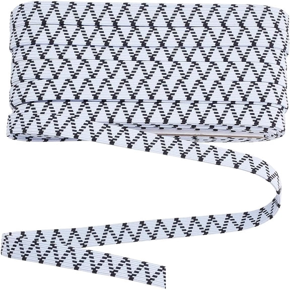 18.6Yard Flat Polyester Elastic Cord 10mm 3/8 inch Black Wave Print Cord Garment Accessories for Sewing Crafts Hair Ties Clothes Mending for DIY
