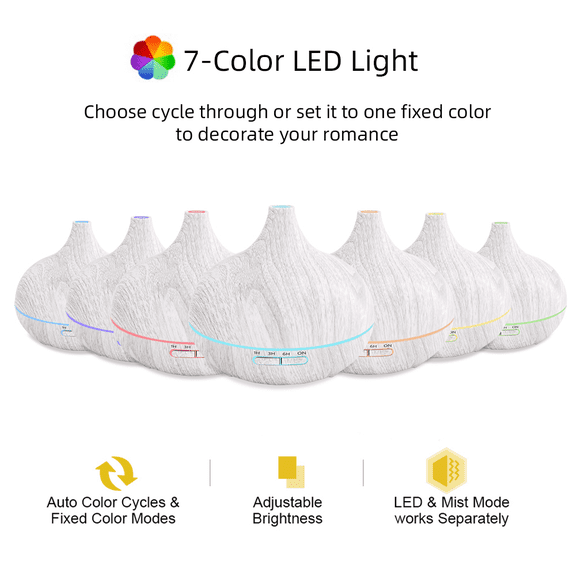 18.6oz Aroma Diffuser with 6-Bottle Essential Oil Set  Lavender  Jasmine  Rose  Lemon  Ocean Scents  Gift for Home  Office