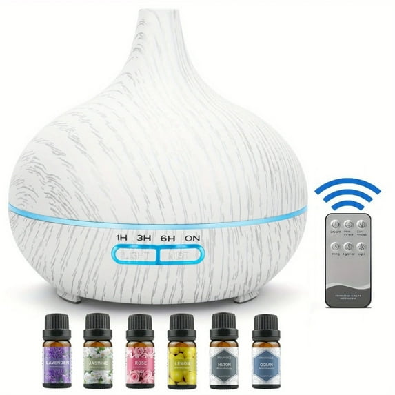 18.6oz Aroma Diffuser with 6 Essential Oils - Lavender Jasmine Rose Lemon Ocean Scents Perfect Gift Set for Home Relaxation