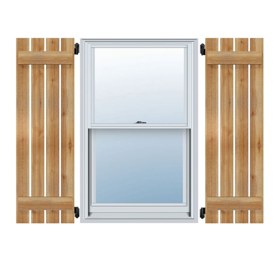 18 7/8"W x 58"H TimberCraft Five 3 3/8" Boards Spaced Board-n-Batten Shutters, Rough Sawn Western Red Cedar (Per Pair)