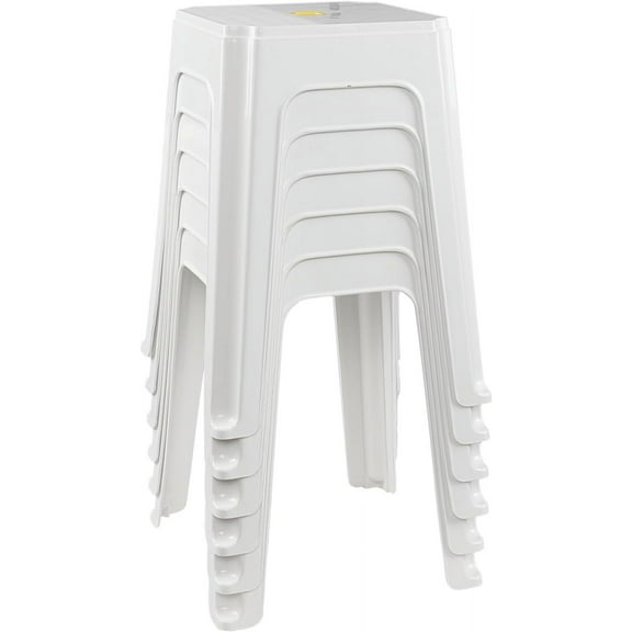 18.7 Inch Plastic Stack Backless Stools, Classroom Stackable Stools, White, Pack of 6