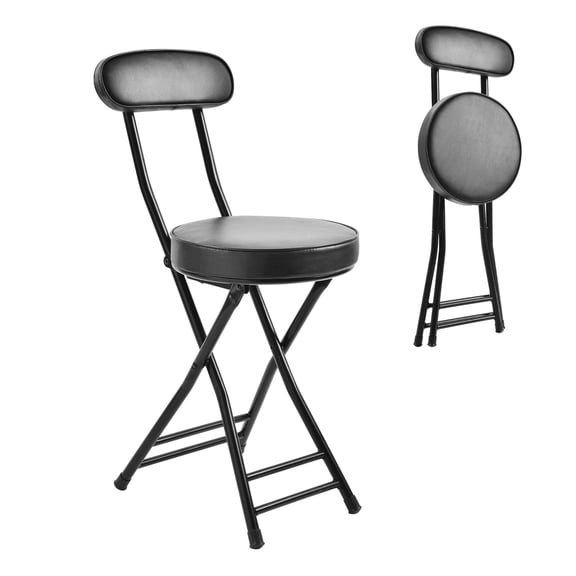 18.7" Portable Padded Folding Stool, Multi-Purpose Dining Chair with Backrest & Handle for Kitchen, Camping, Fishing,Black Gardening & Travel - Heavy-Duty & Foldable,