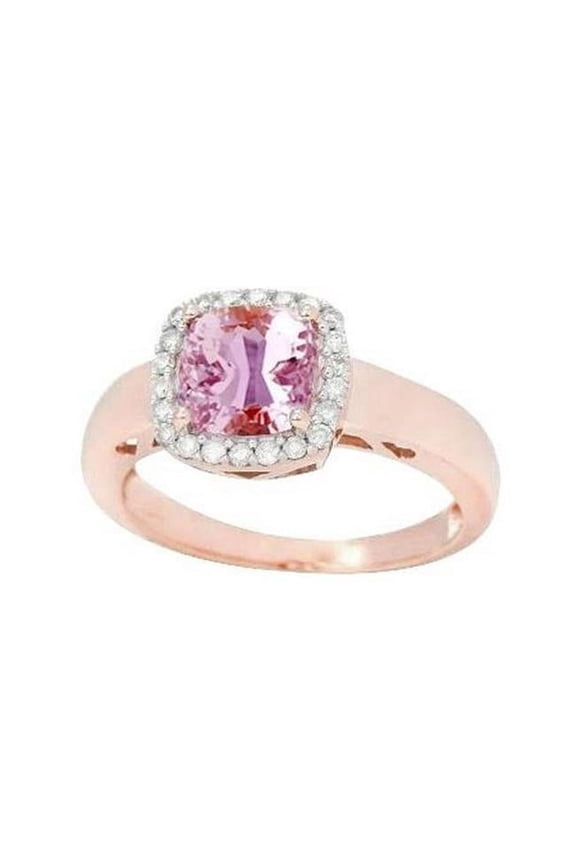 18.75 CT 14K Rose Gold Halo Pink Kunzite Diamonds Ring, Size 6.5
