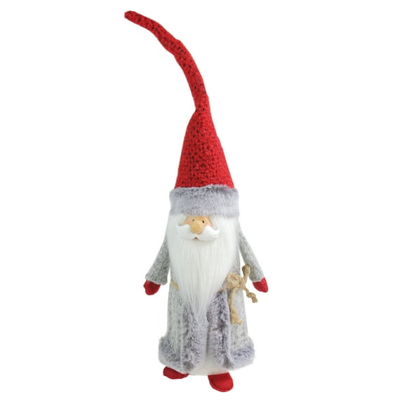 Northlight Santa Gnome with Tall Crochet Hat Christmas Decoration - 18.75" - Gray and Red