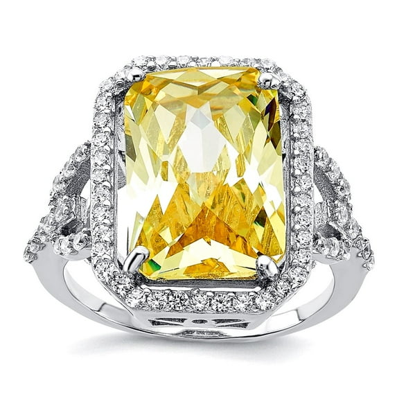 18.75mm 925 Sterling Silver Rhodium Plated Fancy Yellow and White Cubic Zirconia Ring Size 6 Ring for Women