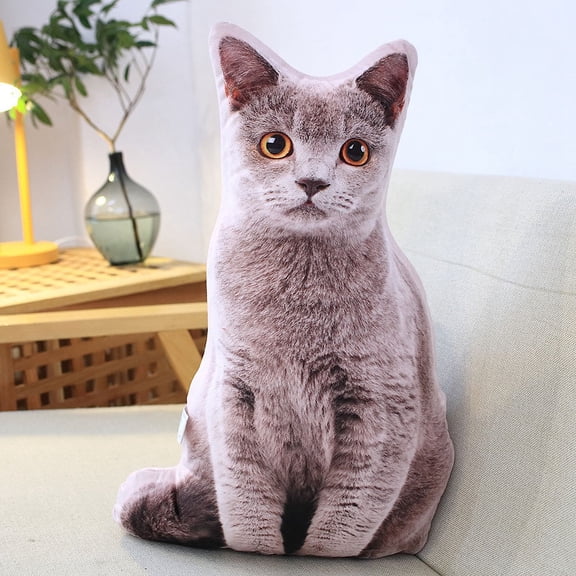 18.8'' Cat Shape Throw Pillow Plushie Doll - 3D Simulation Plush Stuffed Animal Toy, Sofa Chair Home Decor (Brown,30*48cm)