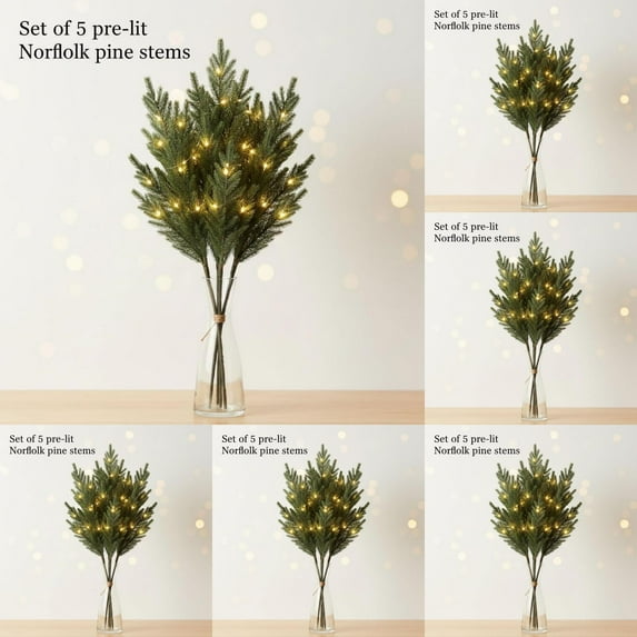 18.8 Inch Real Touch Norfolk Pine Branches, Artificial Christmas Greenery, DIY Crafts Wreath and Vase Decor for Indoor Outdoor Holiday Displays-No Lights, 6PCS