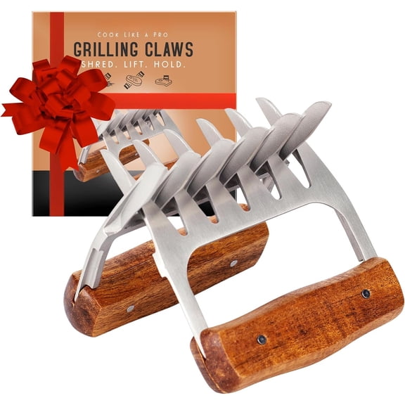 18/8 Stainless Meat Shredder Claws with Wooden Handles - Effortlessly Shred, Pull & Serve Pork, Turkey, Chicken & Brisket - BBQ Idea