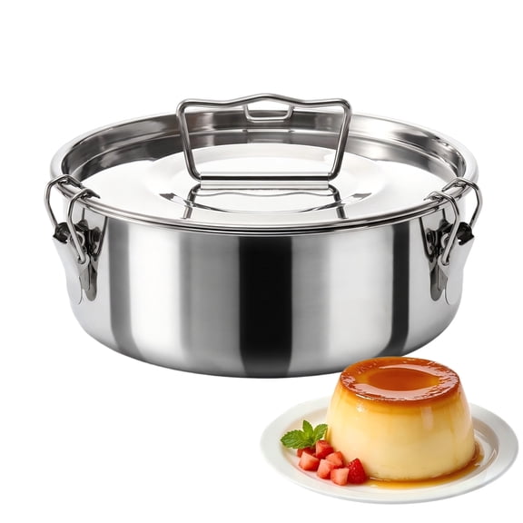 18/8 Stainless Steel Flan Pan with Lid and Handle 65 oz Large Capacity, Compatible with 6-Quart Instant Pot, Oven & Stovetop (Flan Mold for Baking)